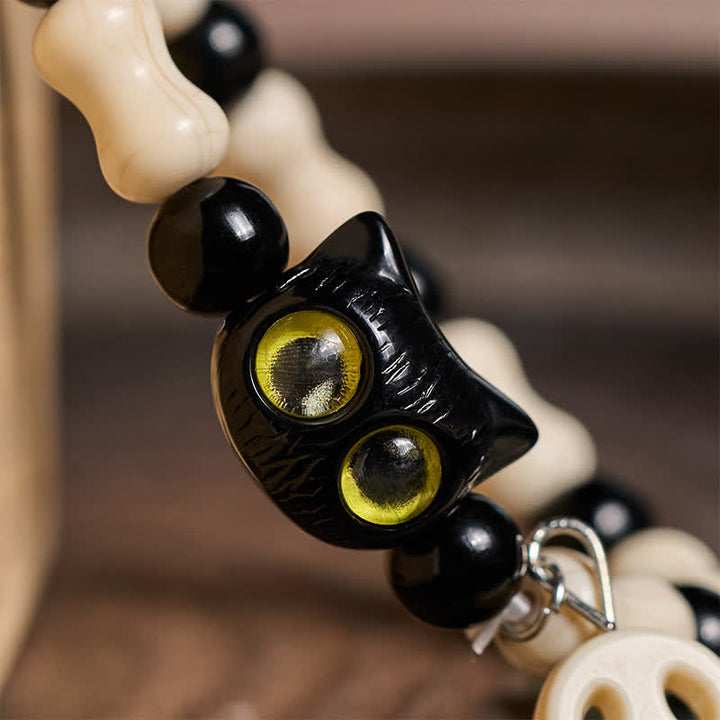 Buddha Stones Armband met doodskop en zwarte kat als symbool van kracht - image 12