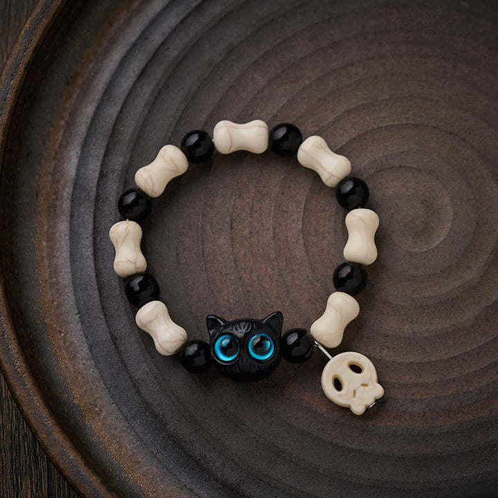 Buddha Stones Armband met doodskop en zwarte kat als symbool van kracht - image 2