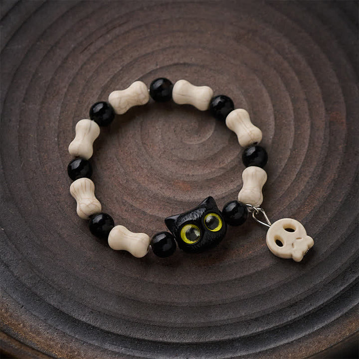 Buddha Stones Armband met doodskop en zwarte kat als symbool van kracht - image 10