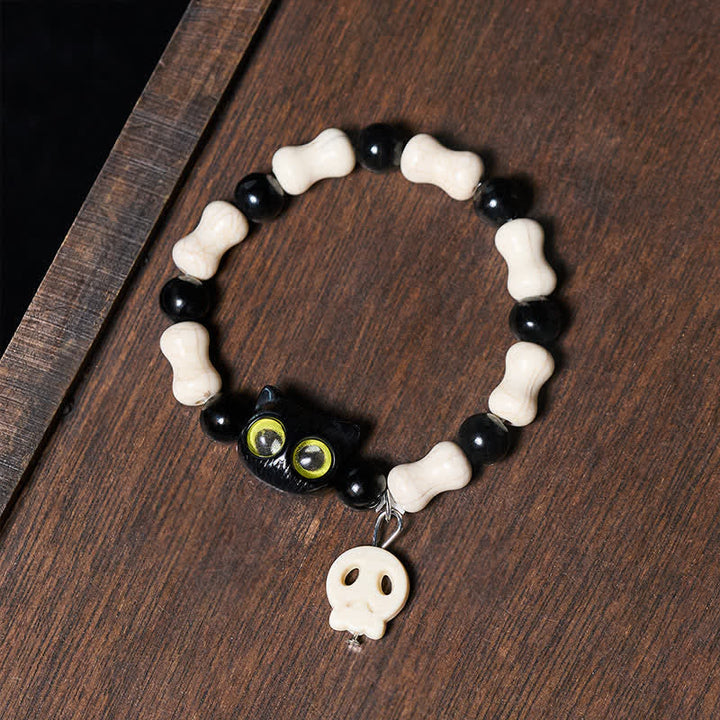 Buddha Stones Armband met doodskop en zwarte kat als symbool van kracht - image 9