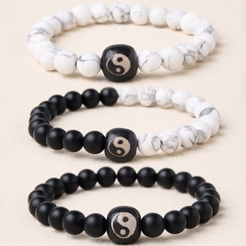 Buddha Stones Ronde Armband met zwarte onyx, witte turkoois en Yin Yang-balans - image 0