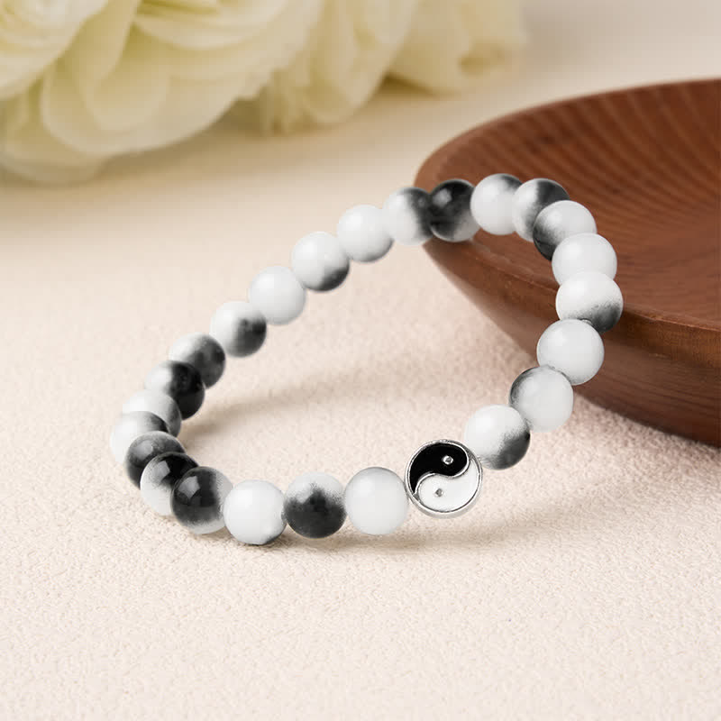Buddha Stones Tweekleurige Yin Yang- Armband van legering met platte kralen en glas - image 2