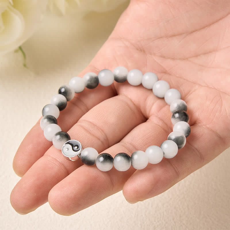Buddha Stones Tweekleurige Yin Yang- Armband van legering met platte kralen en glas - image 4