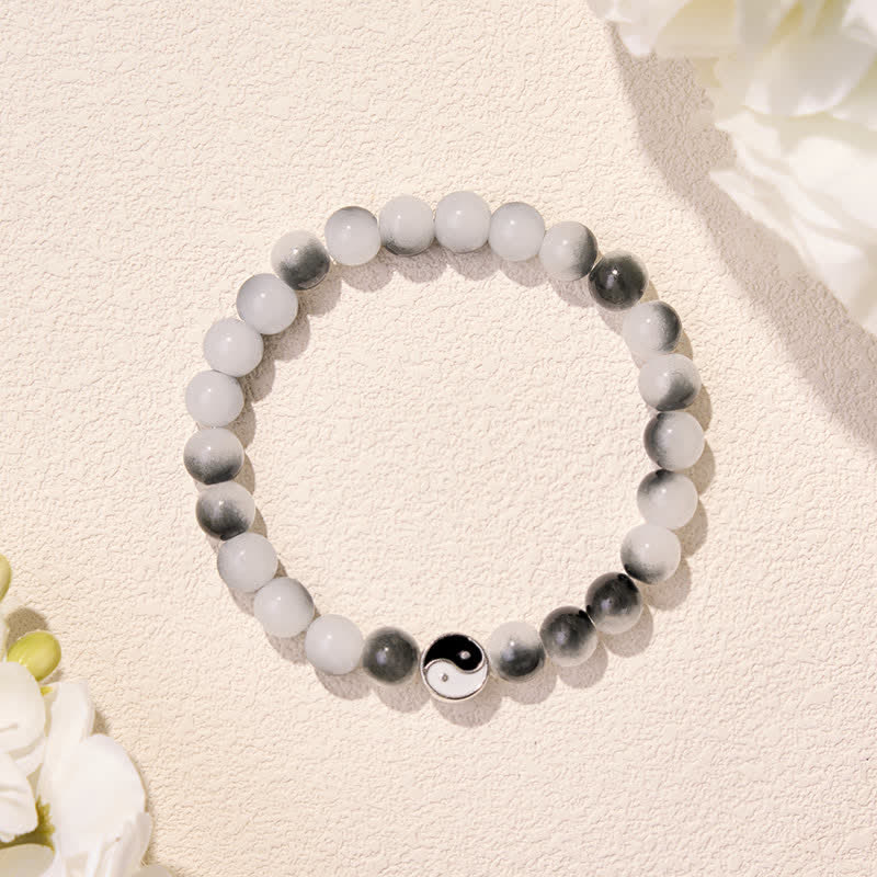 Buddha Stones Tweekleurige Yin Yang- Armband van legering met platte kralen en glas - image 1