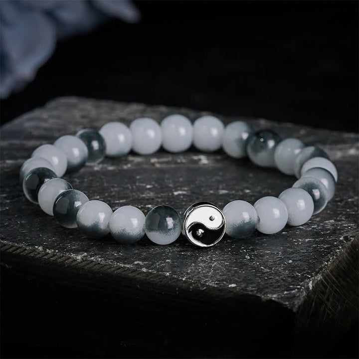 Buddha Stones Tweekleurige Yin Yang- Armband van legering met platte kralen en glas - image 5