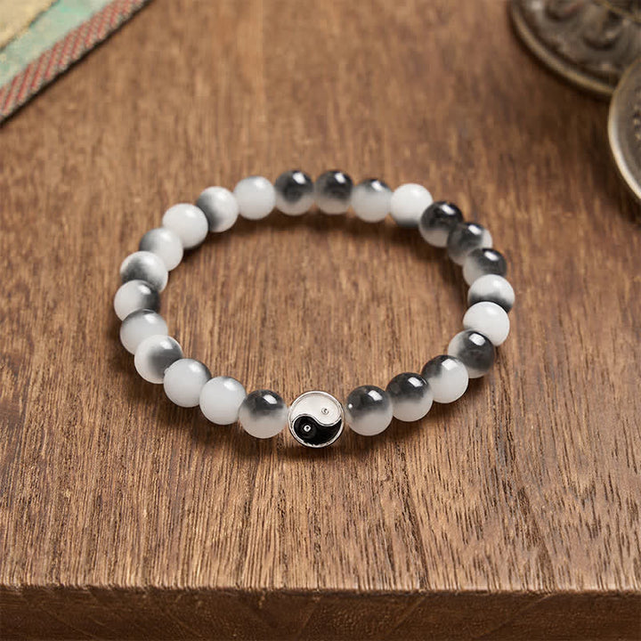 Buddha Stones Tweekleurige Yin Yang- Armband van legering met platte kralen en glas - image 3