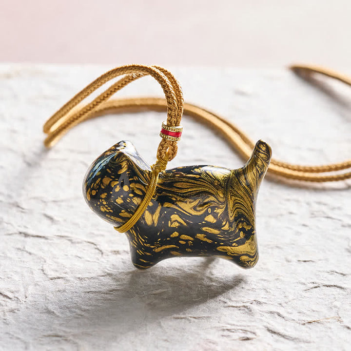 Buddha Stones Schattige kattenhanger Ketting - Zwart-gouden kleurenschema met willekeurig patroon. - image 0
