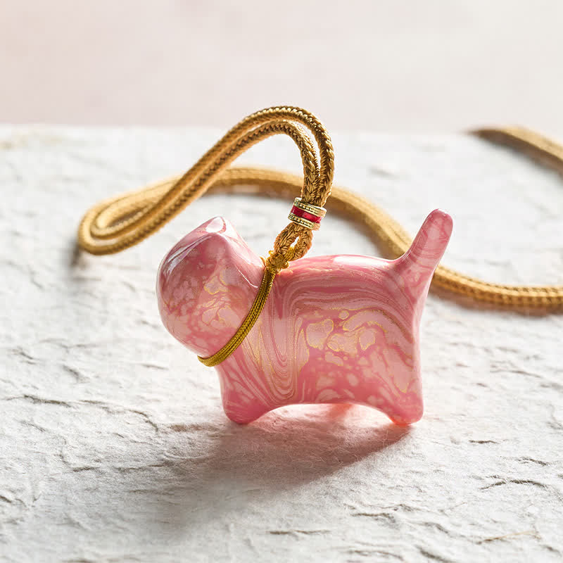 Buddha Stones Schattige kattenhanger Ketting - Roze kleurenschema met willekeurig patroon - image 11