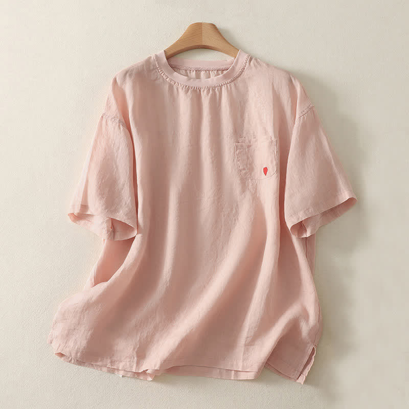 T-shirt met Korte mouw voor dames, casual met Buddha Stones en rood hartmotief - Roze - US14, UK/AU18, EU46 (2XL) - image 0