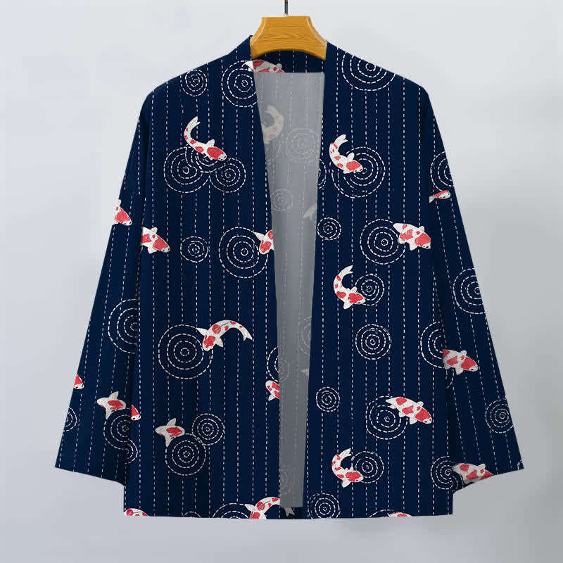 Buddha Stones Katoenen herenkimono met open voorkant en koi-rimpelpatroon - image 1
