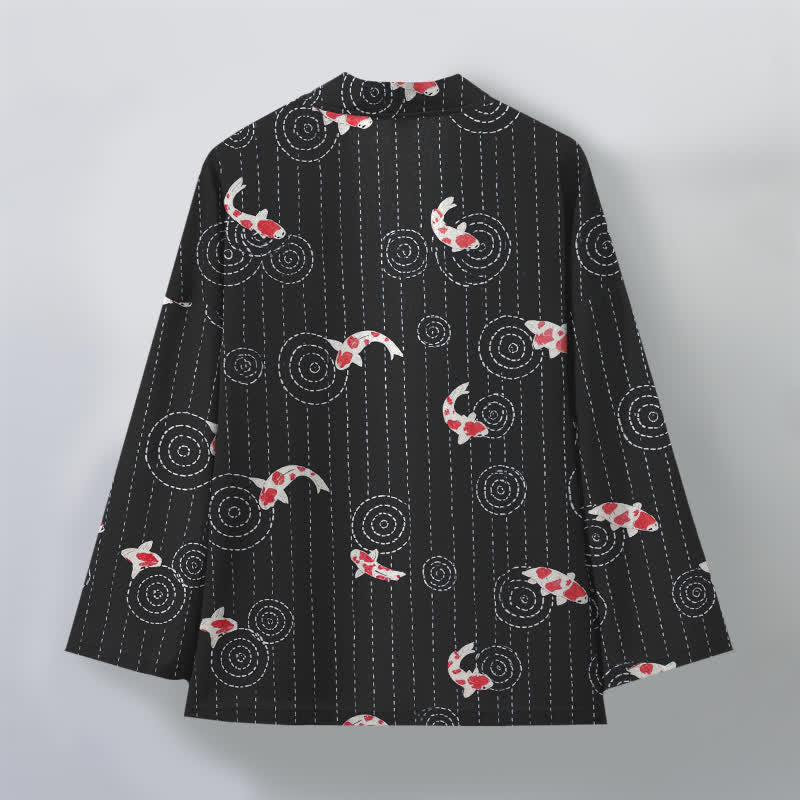 Buddha Stones Katoenen herenkimono met open voorkant en koi-rimpelpatroon - image 8