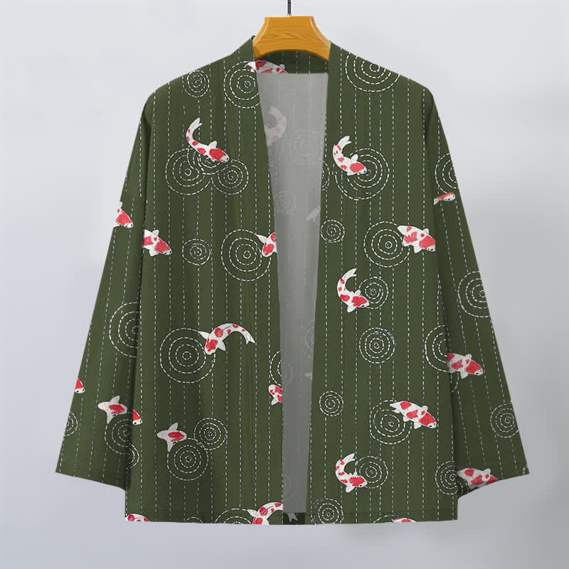 Buddha Stones Katoenen herenkimono met open voorkant en koi-rimpelpatroon - image 10