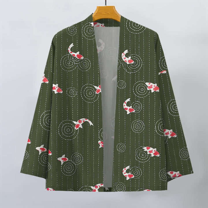Buddha Stones Katoenen herenkimono met open voorkant en koi-rimpelpatroon - image 10