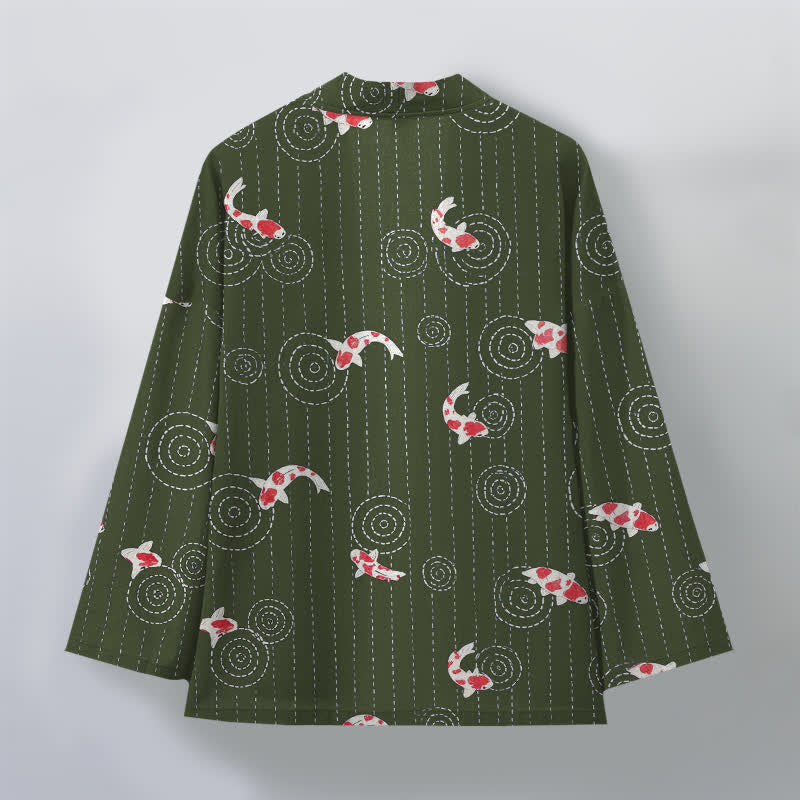 Buddha Stones Katoenen herenkimono met open voorkant en koi-rimpelpatroon - image 11