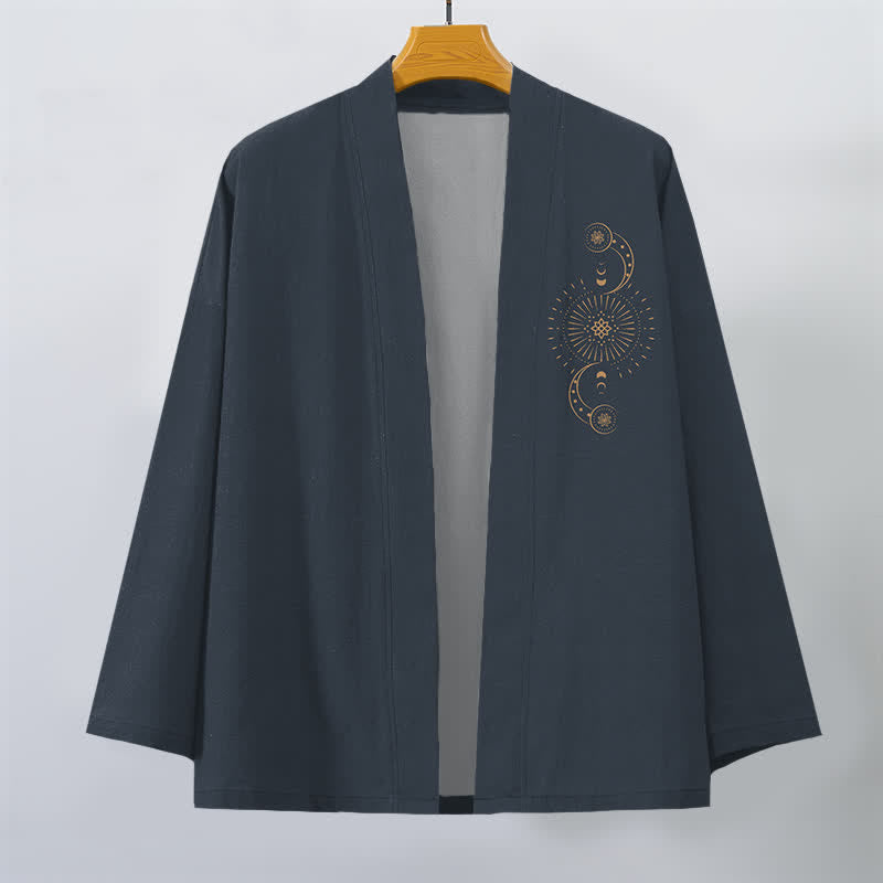 Buddha Stones Katoenen herenkimono met open voorkant en maan- en zonpatroon - image 1