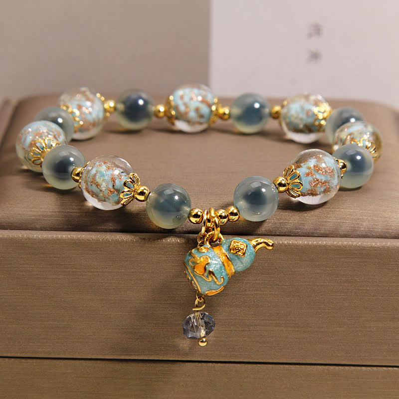 Buddha Stones Blauwe snoepagaat Liuli glazen kalebas bedeltje Joy Armband - Candy Agate (Liefde ♥ Vreugde) - image 0