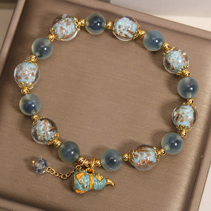 Buddha Stones Blauwe snoepagaat Liuli glazen kalebas bedeltje Joy Armband - image 3