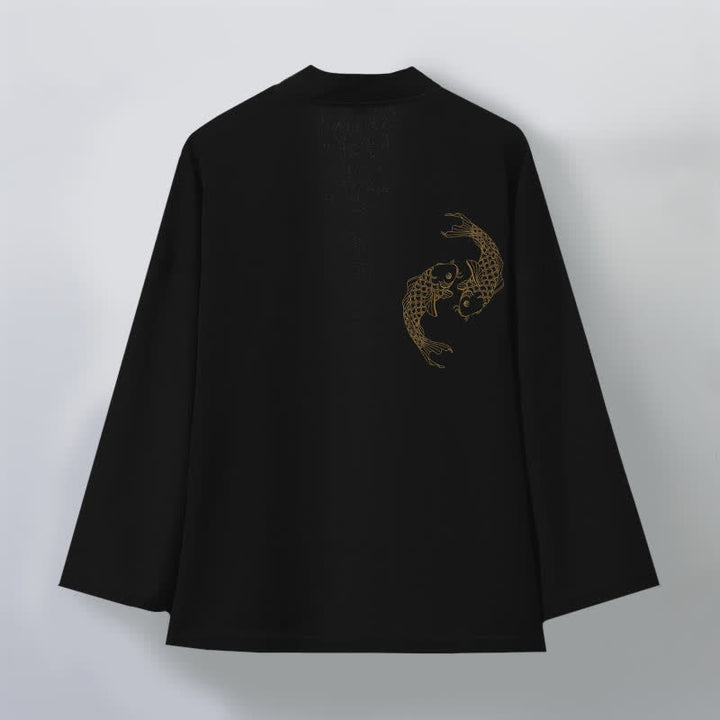 Buddha Stones Katoenen kimono met dubbele koi-print en open voorkant voor heren - image 2
