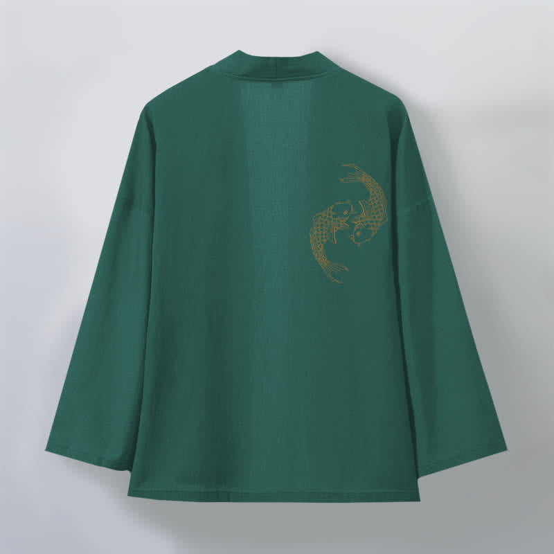 Buddha Stones Katoenen kimono met dubbele koi-print en open voorkant voor heren - image 8