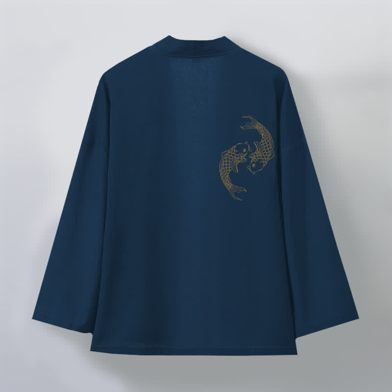 Buddha Stones Katoenen kimono met dubbele koi-print en open voorkant voor heren - image 11