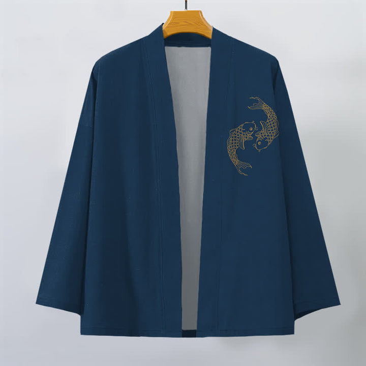 Buddha Stones Katoenen kimono met dubbele koi-print en open voorkant voor heren - image 10