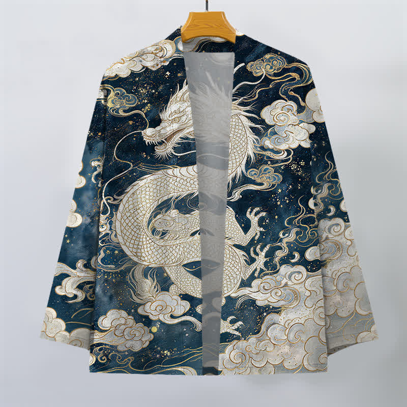 Buddha Stones Katoenen kimono met open voorkant en hemels draak- en wolkenpatroon - image 1