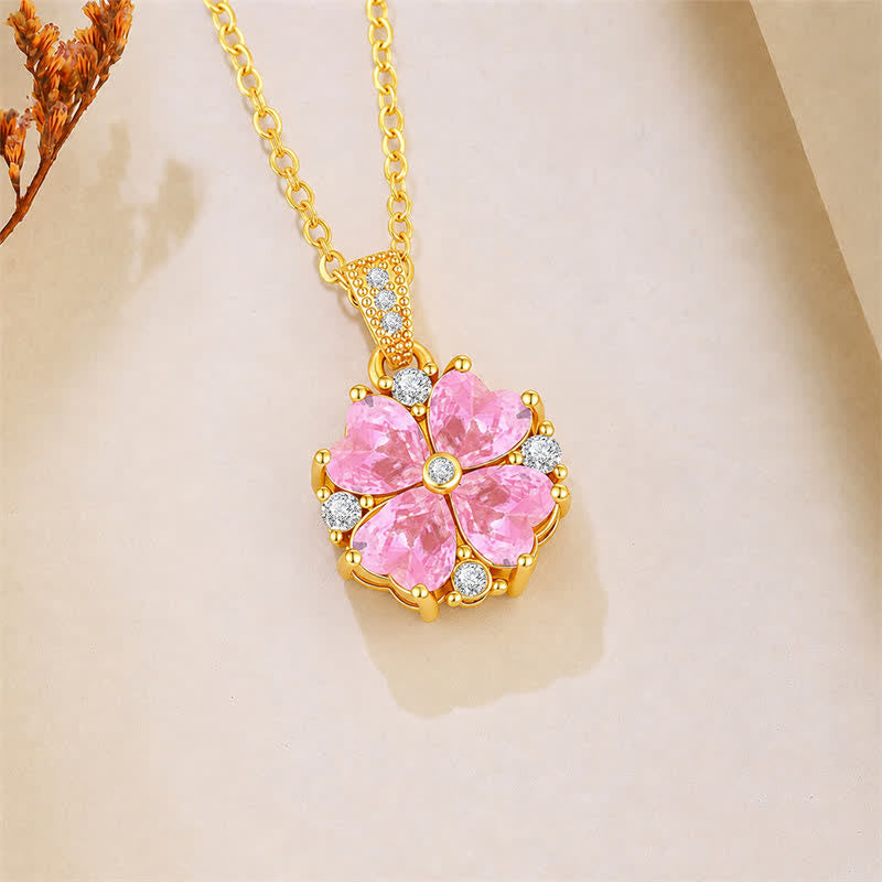 Buddha Stones Koperen ketting met roze klavertje en ingelegde zirkonia, Ketting voor een harmonische verbinding - image 1