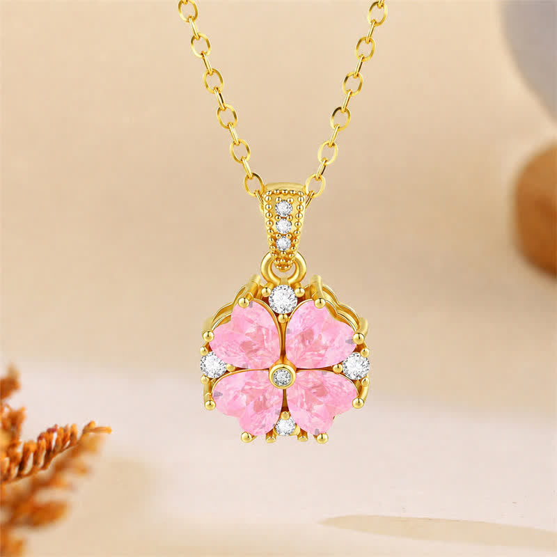 Buddha Stones Koperen ketting met roze klavertje en ingelegde zirkonia, Ketting voor een harmonische verbinding - Roze - image 0