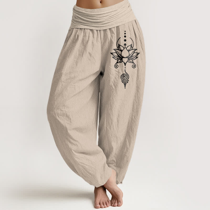 Buddha Stones Harembroek voor dames met elastische Taille en Zen Lotus geometrisch patroon van 100% Cotton - Bruinen - US16, UK/AU20, EU48 (3XL) - image 11