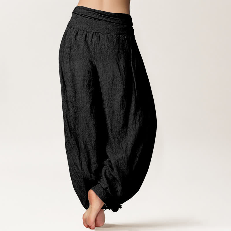Buddha Stones Harembroek voor dames met elastische Taille en lotus-, hart- en sterrenpatroon van 100% Cotton - image 2