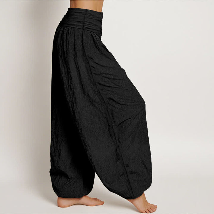 Buddha Stones Harembroek voor dames met elastische Taille en lotus-, hart- en sterrenpatroon van 100% Cotton - image 1