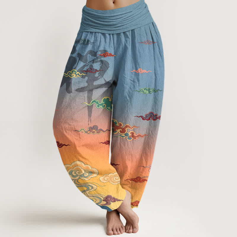 Buddha Stones Katoenen Zen Oriëntaalse Wolkenwas Patroon Dames Harembroek met Taille Taille - Oranje - US16, UK/AU20, EU48 (3XL) - image 0