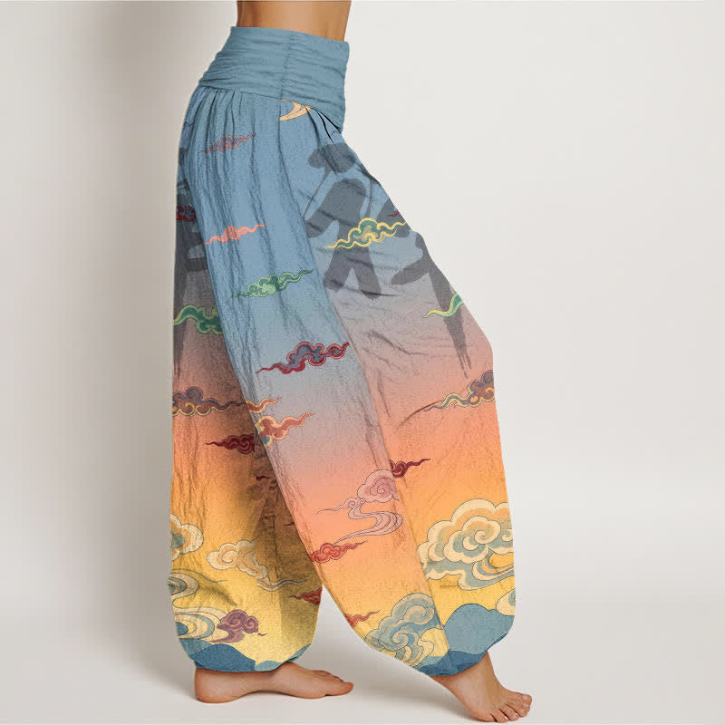 Buddha Stones Katoenen Zen Oriëntaalse Wolkenwas Patroon Dames Harembroek met Taille Taille - image 1