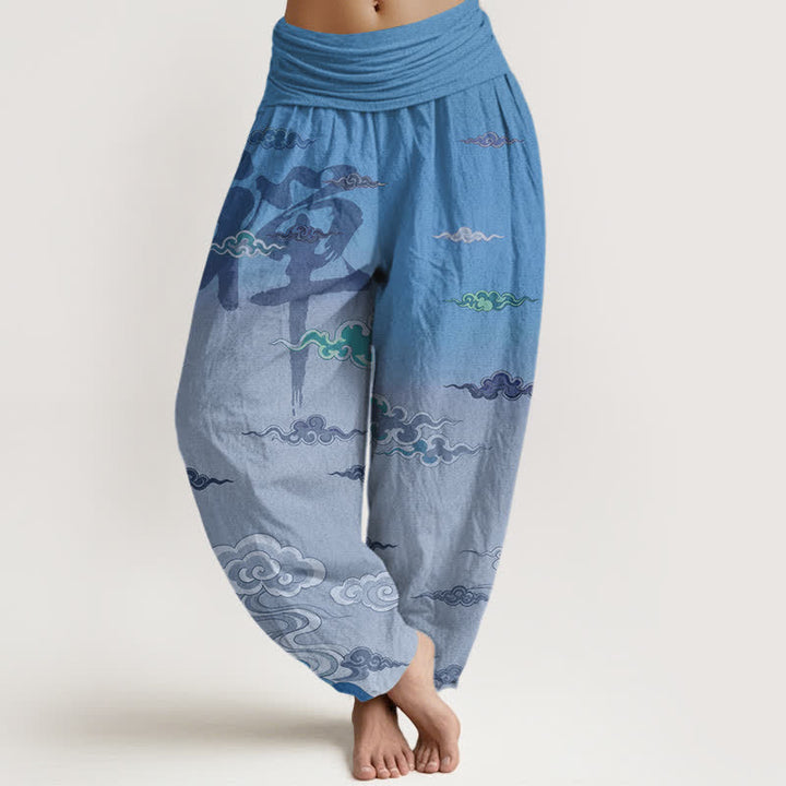 Buddha Stones Katoenen Zen Oriëntaalse Wolkenwas Patroon Dames Harembroek met Taille Taille - Hemelsblauw - US16, UK/AU20, EU48 (3XL) - image 5