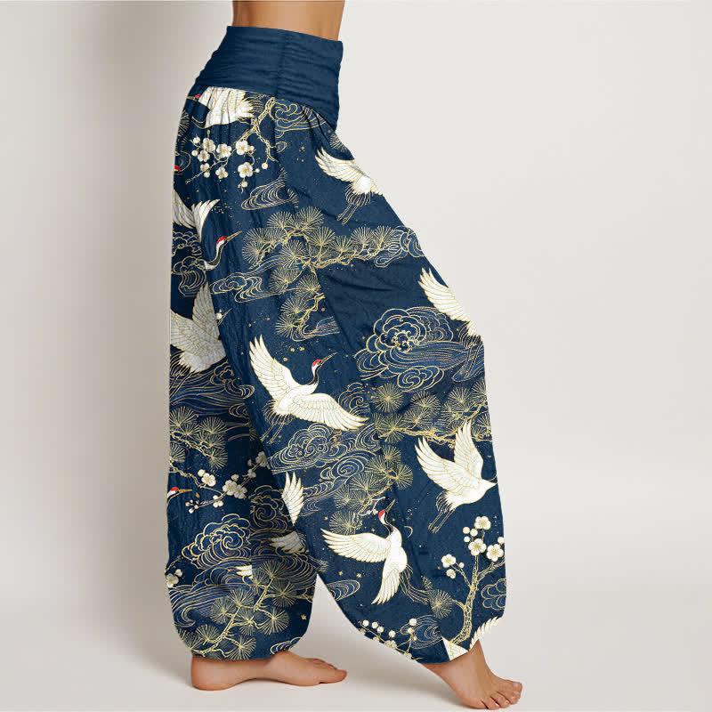 Buddha Stones Dames harembroek met elastische Taille en oosterse kraanvogelprint - image 1