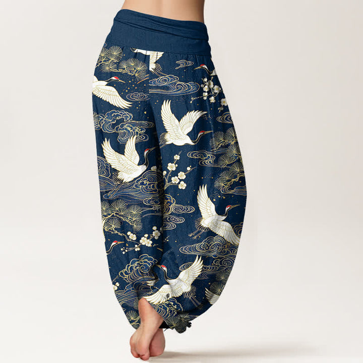 Buddha Stones Dames harembroek met elastische Taille en oosterse kraanvogelprint - image 2