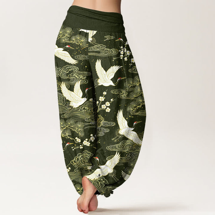 Buddha Stones Dames harembroek met elastische Taille en oosterse kraanvogelprint - image 7