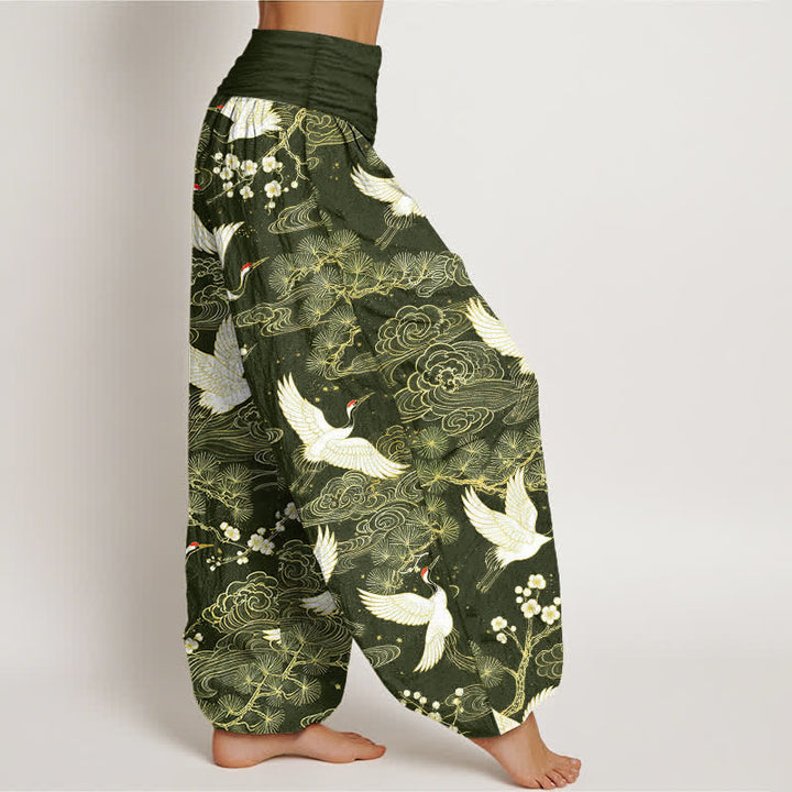 Buddha Stones Dames harembroek met elastische Taille en oosterse kraanvogelprint - image 6