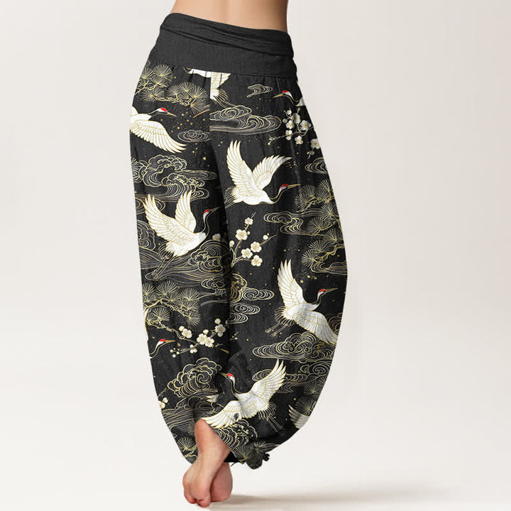 Buddha Stones Dames harembroek met elastische Taille en oosterse kraanvogelprint - image 10