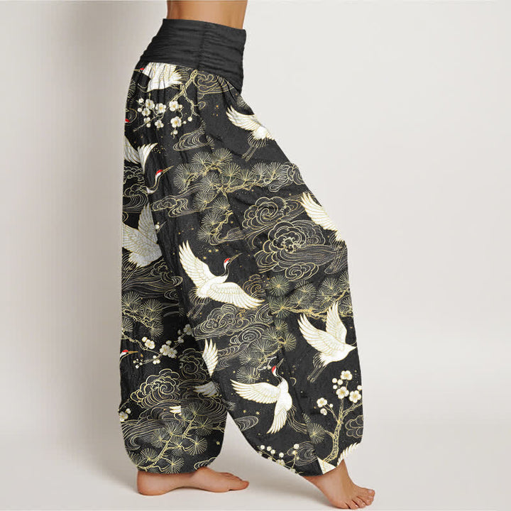 Buddha Stones Dames harembroek met elastische Taille en oosterse kraanvogelprint - image 9