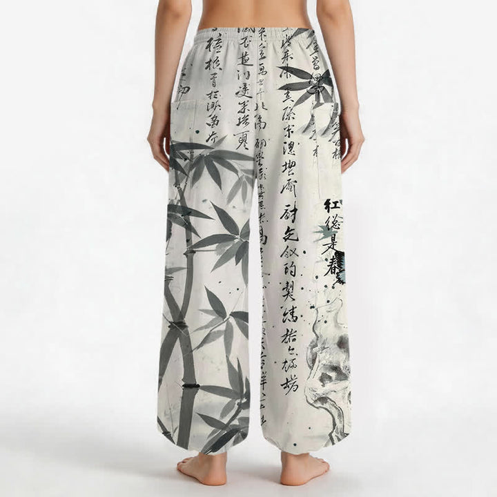 Buddha Stones Dames harembroek met elastische Taille en Zakken , bedrukt met katoenen inkt en bamboe vlinders. - image 2