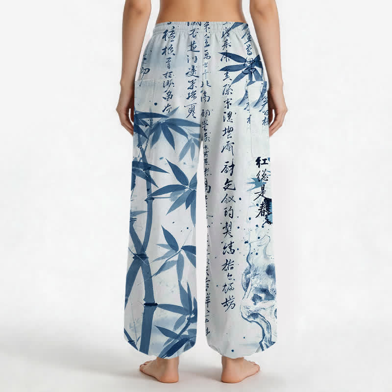 Buddha Stones Dames harembroek met elastische Taille en Zakken , bedrukt met katoenen inkt en bamboe vlinders. - image 12