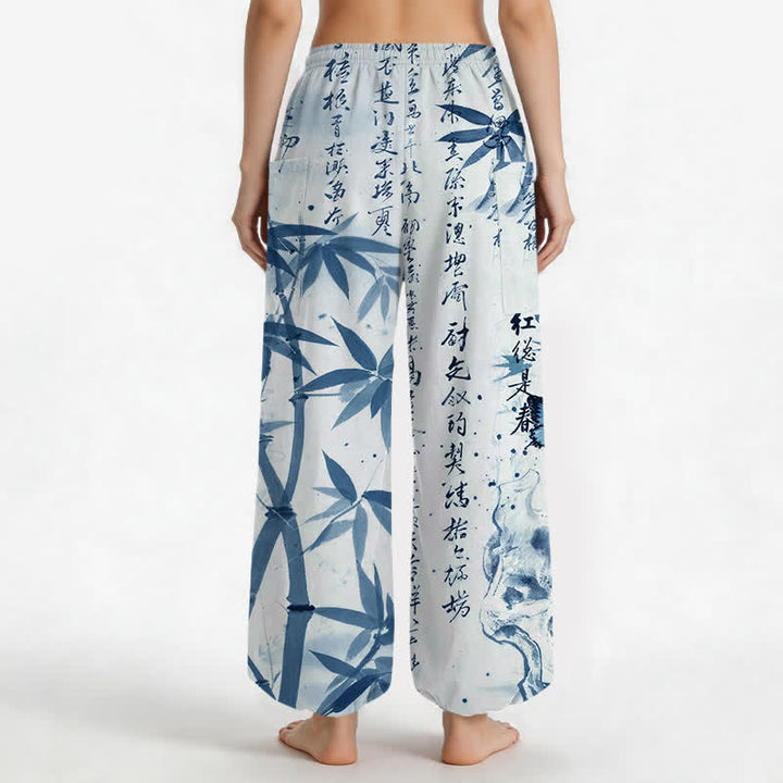 Buddha Stones Dames harembroek met elastische Taille en Zakken , bedrukt met katoenen inkt en bamboe vlinders. - image 12