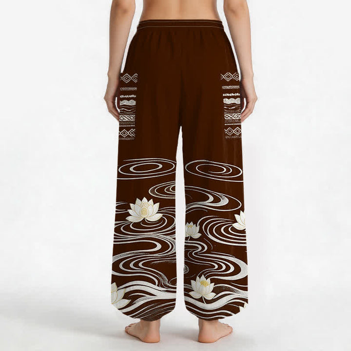Buddha Stones Dames harembroek met elastische Taille en Zakken , gemaakt van katoen met een lotus-rimpelpatroon. - image 9