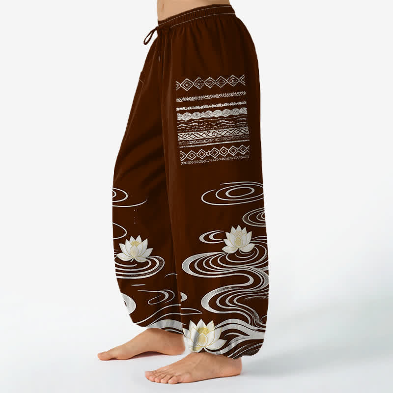 Buddha Stones Dames harembroek met elastische Taille en Zakken , gemaakt van katoen met een lotus-rimpelpatroon. - image 8