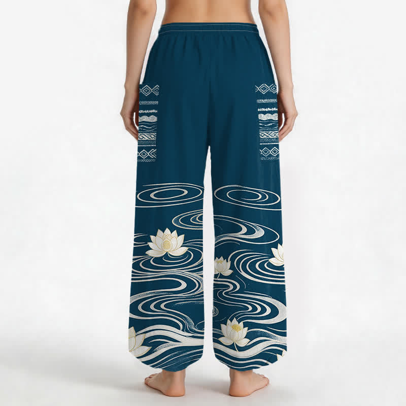 Buddha Stones Dames harembroek met elastische Taille en Zakken , gemaakt van katoen met een lotus-rimpelpatroon. - image 12