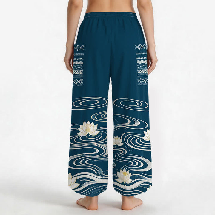 Buddha Stones Dames harembroek met elastische Taille en Zakken , gemaakt van katoen met een lotus-rimpelpatroon. - image 12