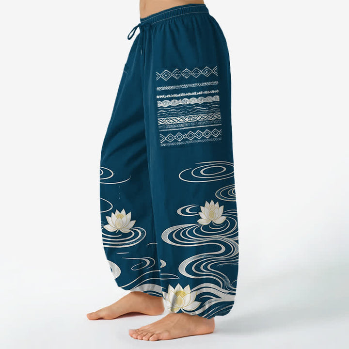 Buddha Stones Dames harembroek met elastische Taille en Zakken , gemaakt van katoen met een lotus-rimpelpatroon. - image 11