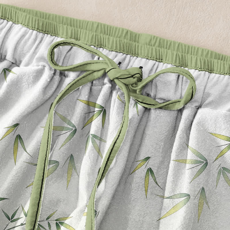 Buddha Stones Damesbroek van 100% Cotton met oosters bamboebloesempatroon, elastische Taille en Zakken. - image 1