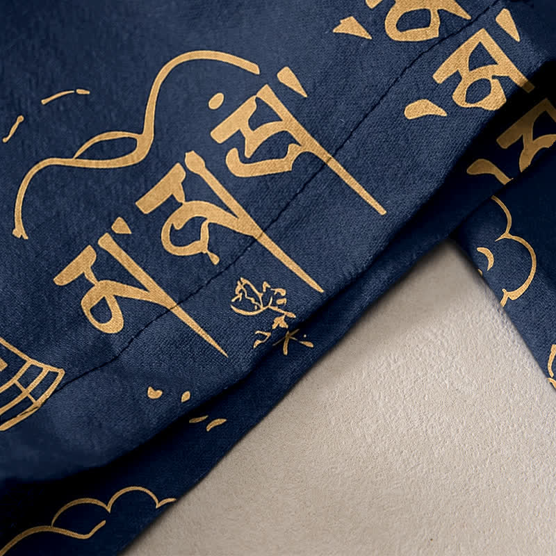 Buddha Stones Damesbroek van 100% Cotton met Tibetaans schriftpatroon, elastische Taille en Zakken. - image 2
